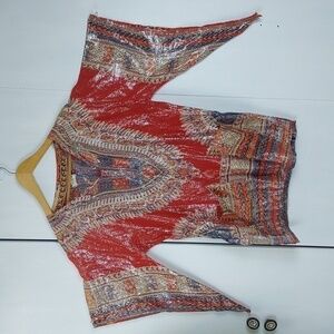 Naqui Womens Metallic multi color Boho  Dashiki Tunic vintage Wing Top Sz.S